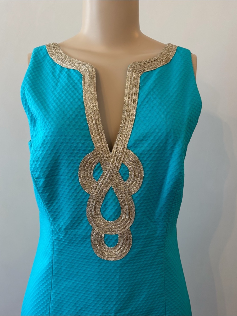 Lilly Pulitzer Turquoise Shift Dress with Cream Trim - Picture 3 of 7
